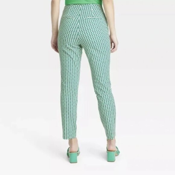 A New Day Ivory & Green Geo Print High Rise Stretch Skinny Ankle Pants Sz 4 NWT - Picture 2 of 15